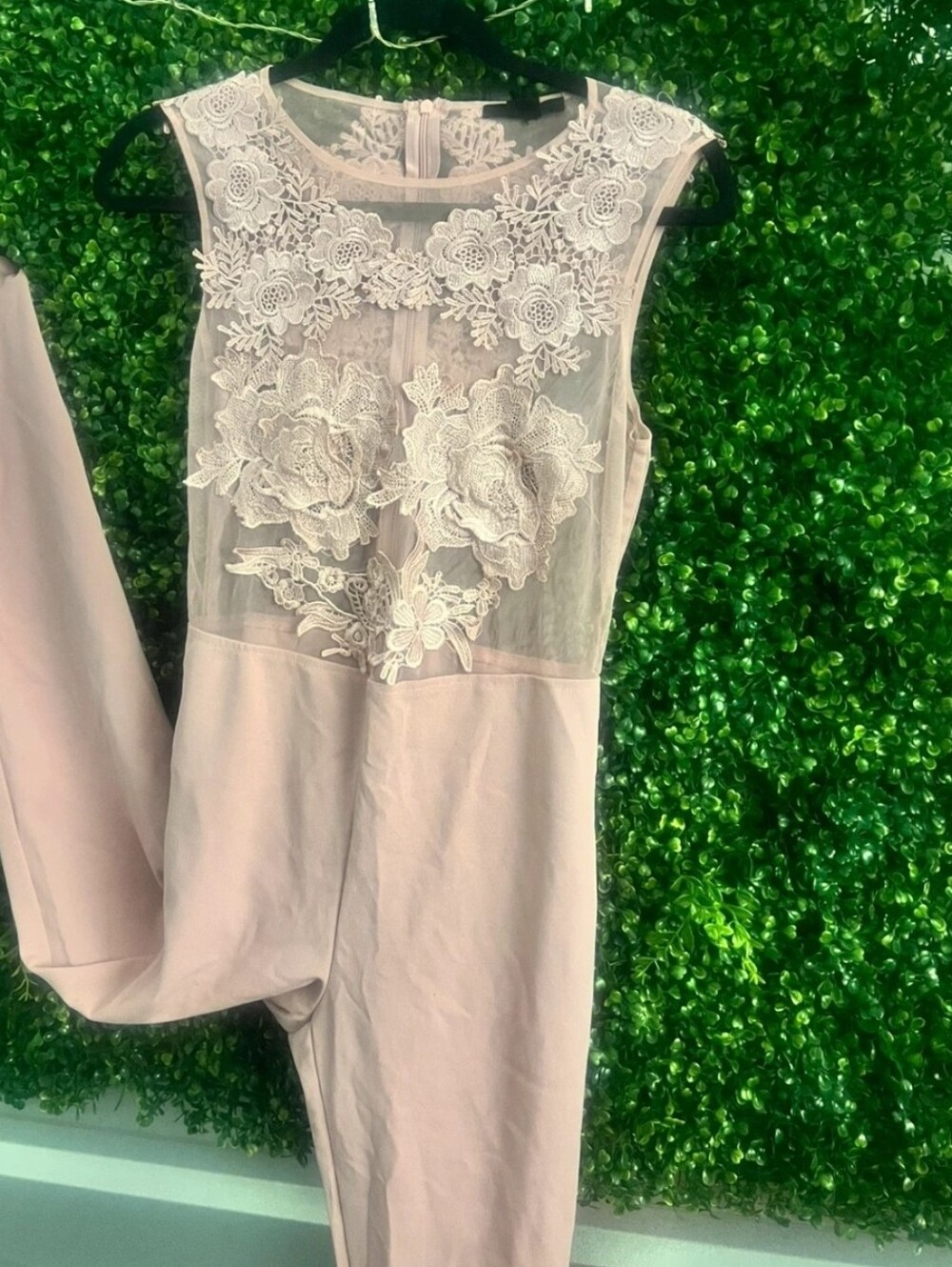 TOXIK3 Dusty Rose Floral Lace Mesh Bodice Jumpsuit Size M